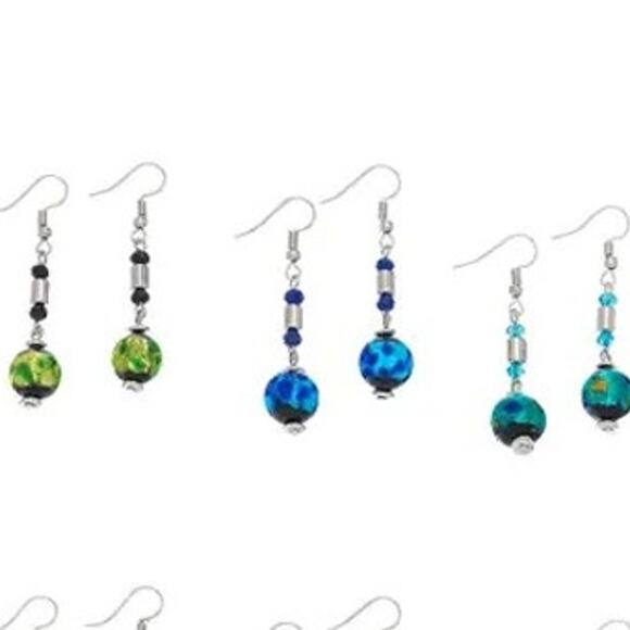 Blue Glass and Silver Bead Dangle Earring - Picture 3 of 3